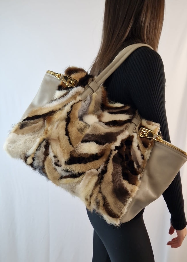 Salvatore Ferragamo Verve Fox Fur Leather Handbag