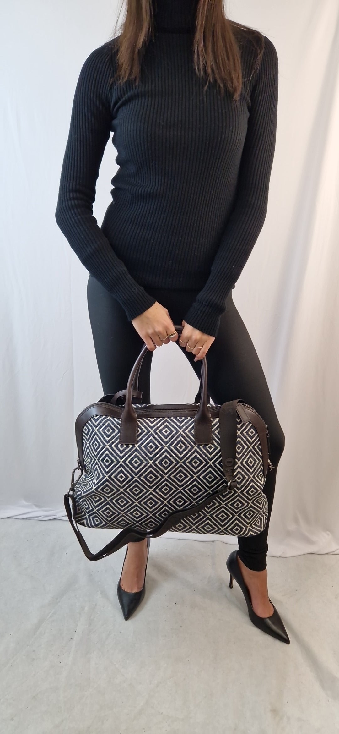 Salvatore Ferragamo handbag with blue and brown geometric pattern