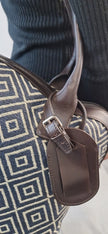 Salvatore Ferragamo handbag with blue and brown geometric pattern
