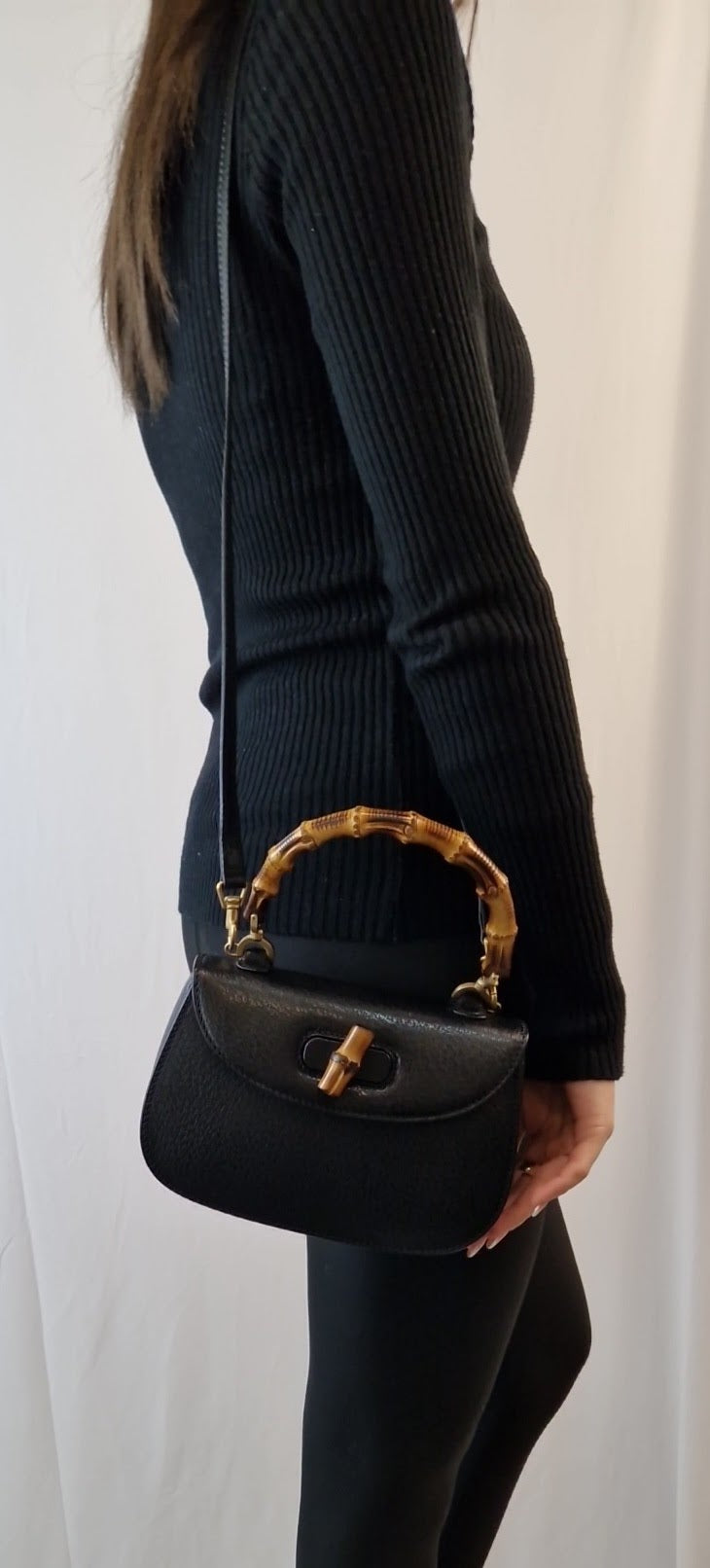 Gucci „Bamboo 1947“ kleine schwarze Lederhandtasche