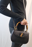 Gucci „Bamboo 1947“ kleine schwarze Lederhandtasche