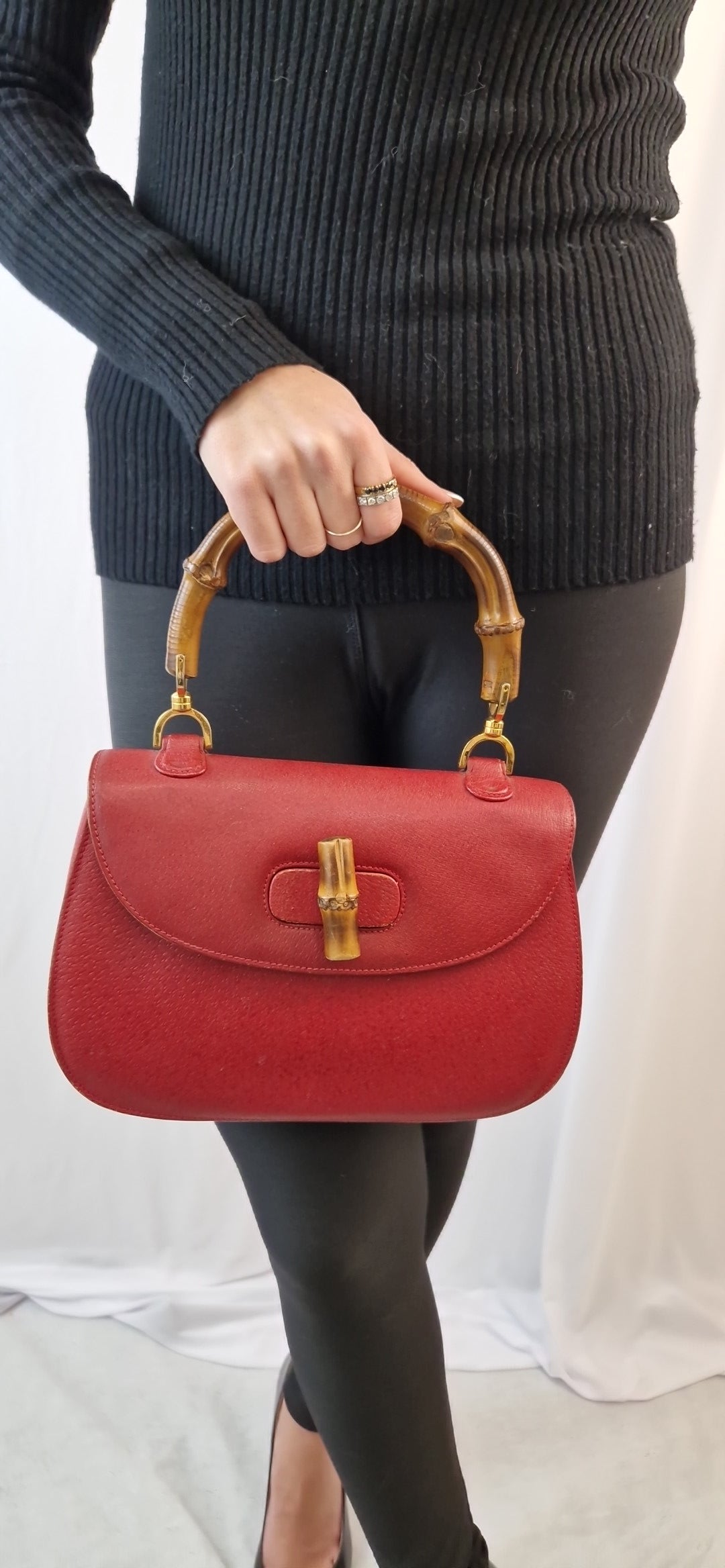 Gucci Handtasche aus rotem Leder „Bamboo 1947“