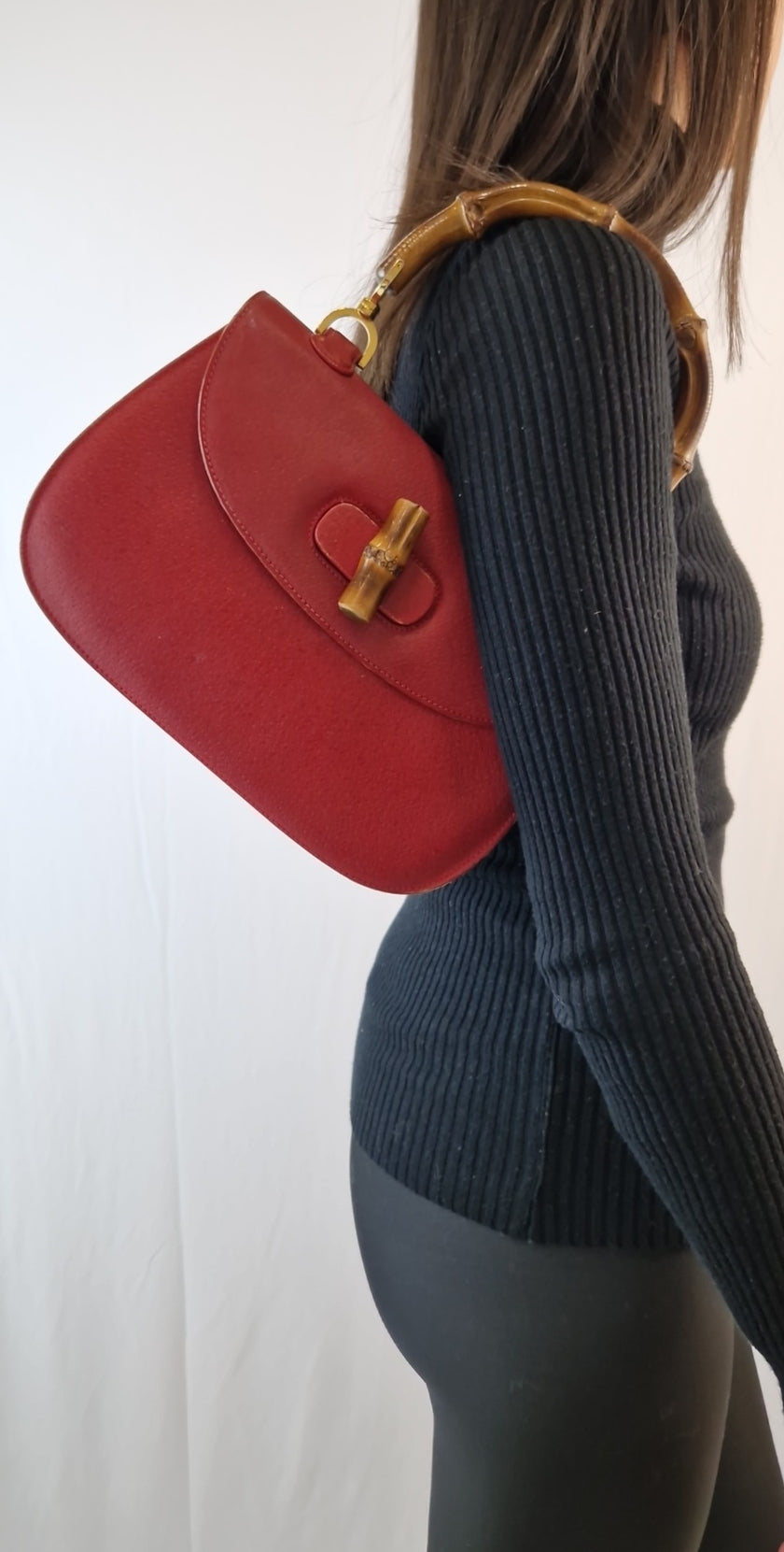 Gucci Handtasche aus rotem Leder „Bamboo 1947“