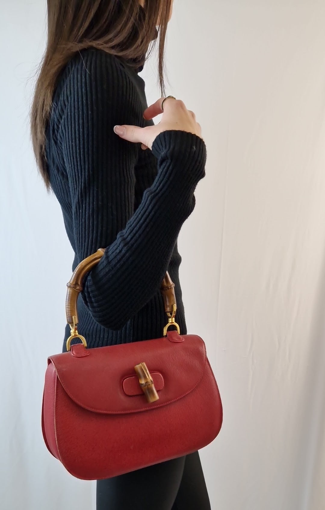 Gucci Handtasche aus rotem Leder „Bamboo 1947“